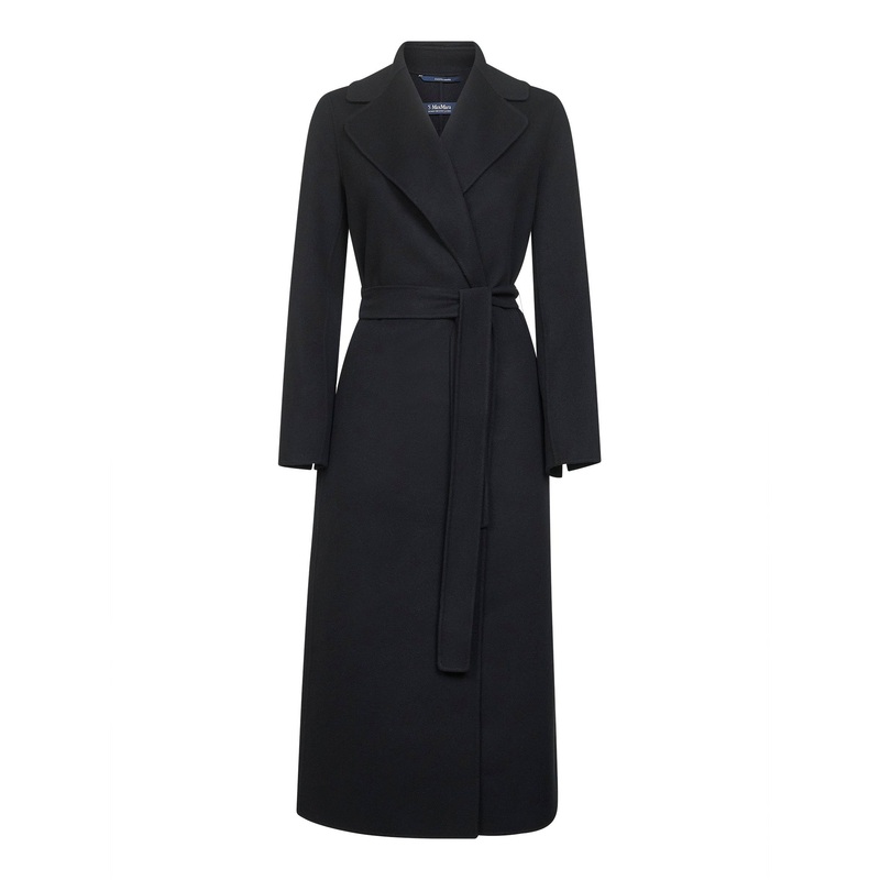 Black wool drap POLDO long wrap coat