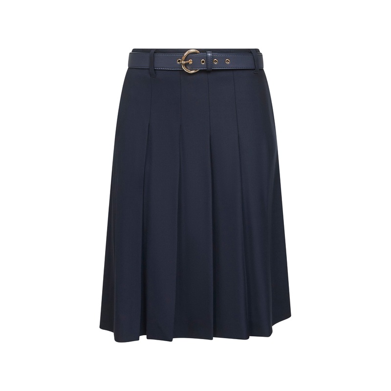Blue stretch wool twill GIMMY pleated skirt