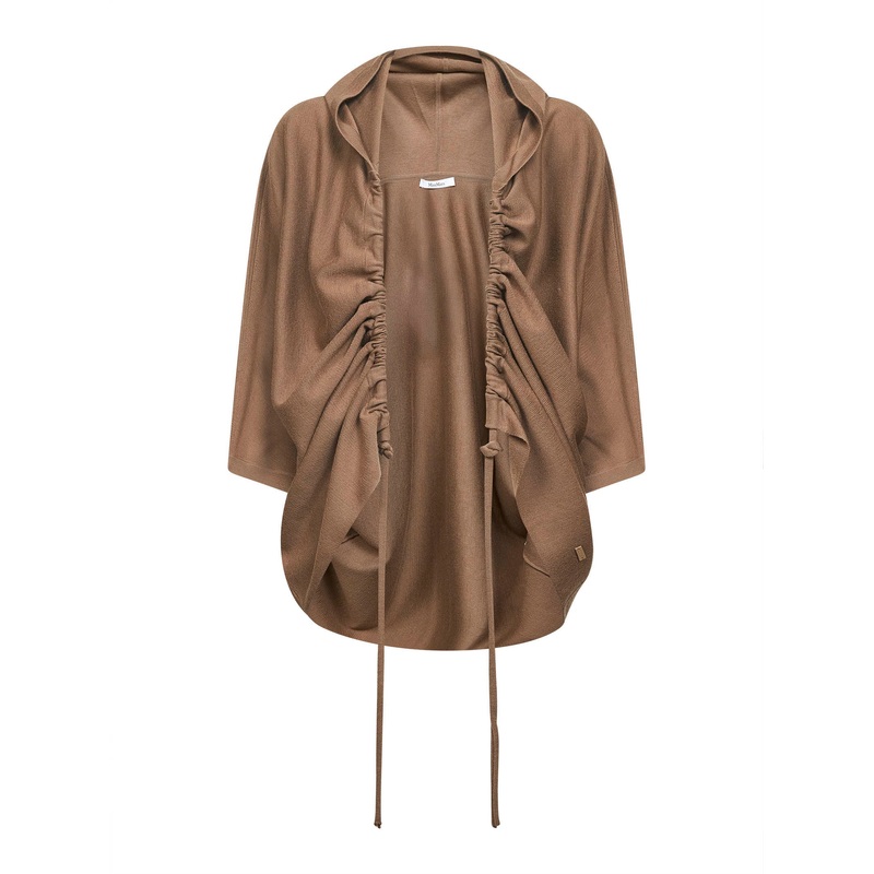 Brown wool ASTER hooded cardigan