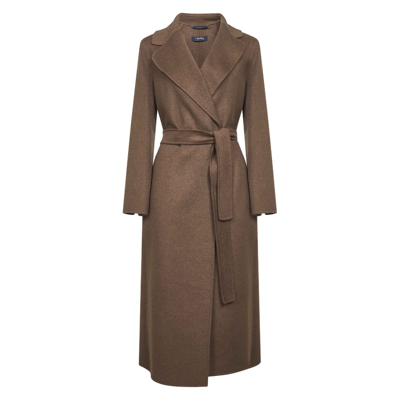 Brown wool drap POLDO long wrap coat<BR/>