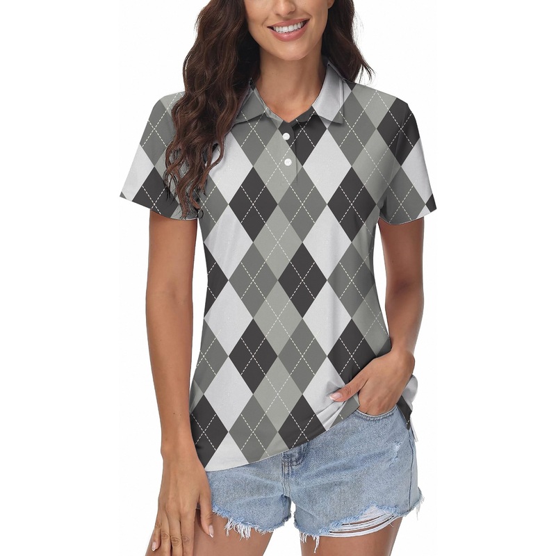 grey Argyle Women’s Golf Polo|XS|S|M|L|XL|2XL|3XL|4XL|5XL|6XL
