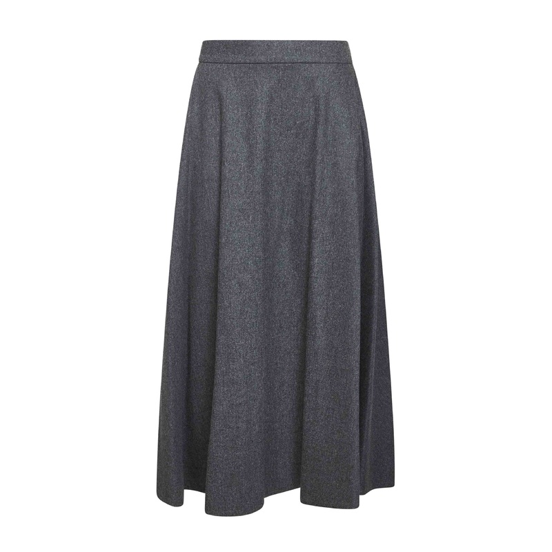 Grey wool flannel BETULLA midi skirt