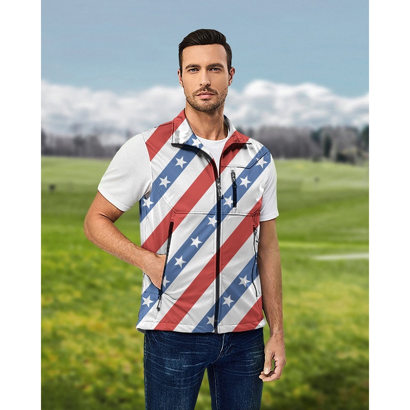 Men’s American President Day Lightweight Softshell Vest Sleeveless Jacket for Golf Windproof Waterproof