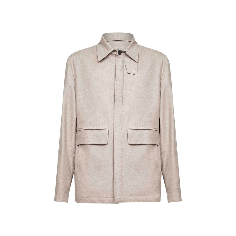 Beige Loro Piana stretch flannel Chet shirt jacket