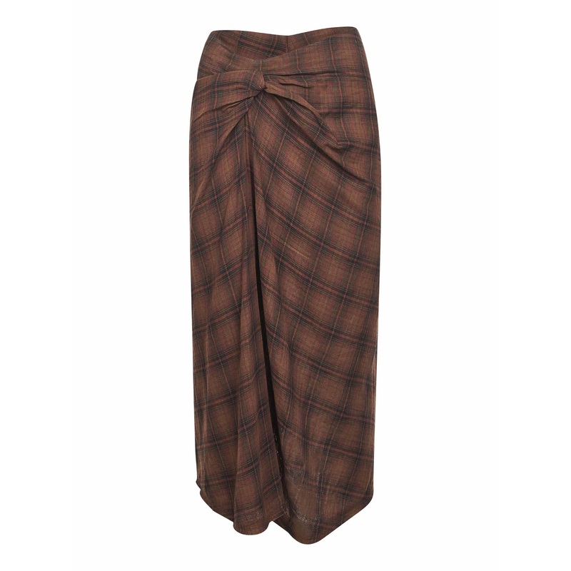 Dark bronze checkered cotton Nicole midi skirt