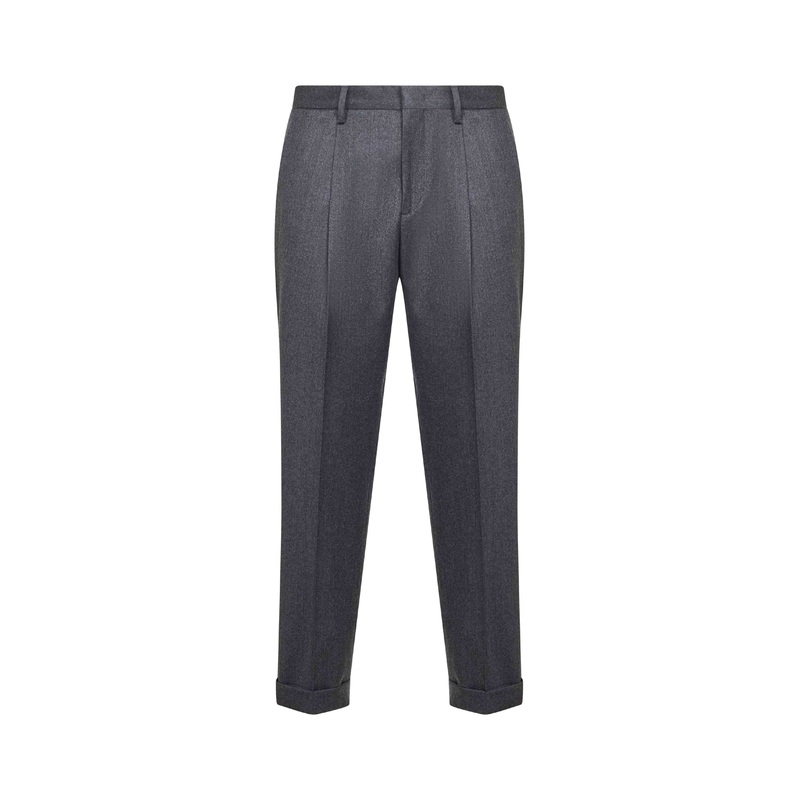 Grey wool and cashmere flannel Tiberio trousers<BR/>