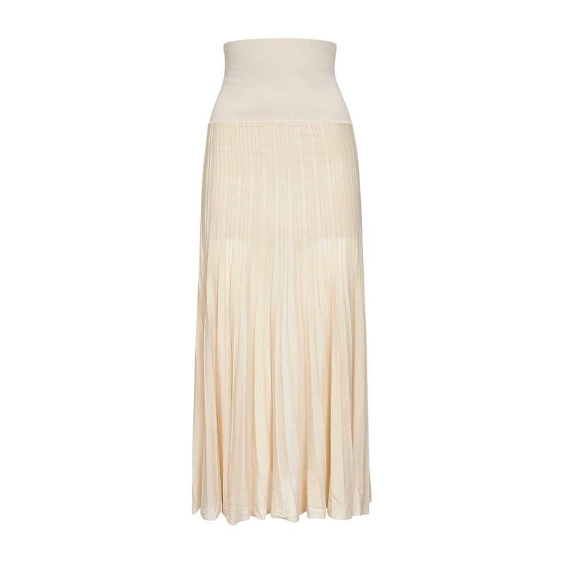Light beige pleated crepe knit Ezra long skirt