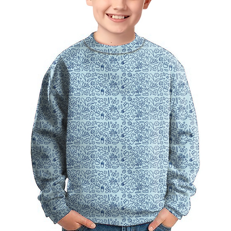 Simple Blue flower drawing Crewneck Pullover Kids Ugly Sweater