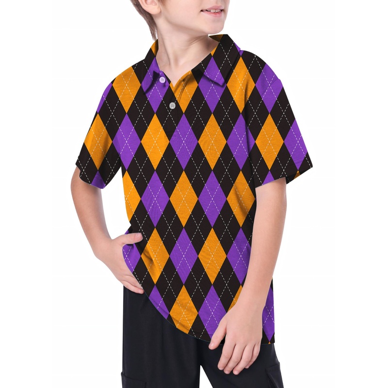 Youth Orange purple and black argyle Golf Polo