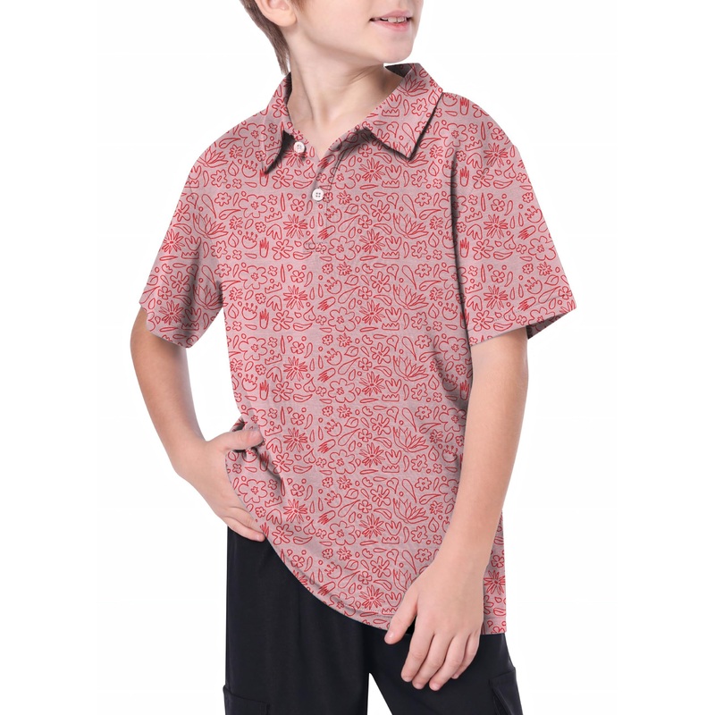 Youth Simple Pink Flower Drawing Golf Polo