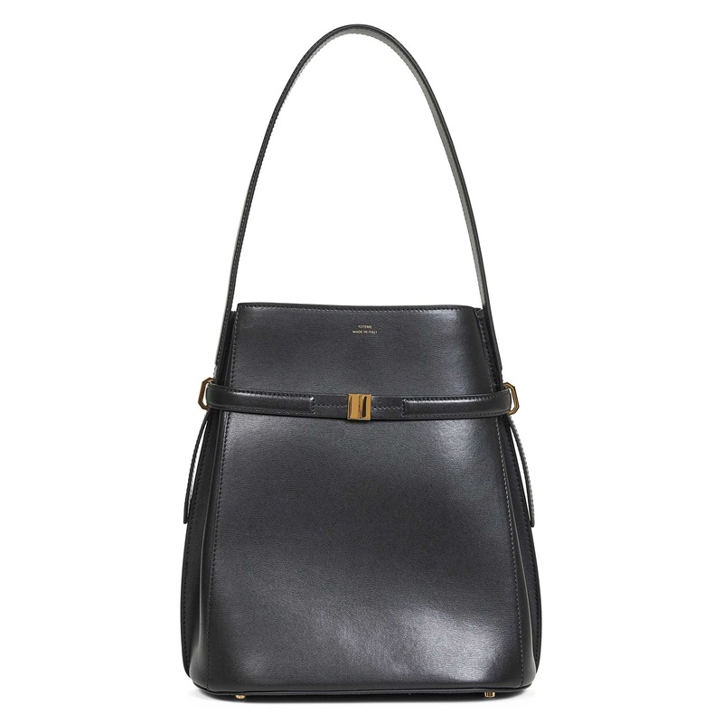 Black Belted leather bucket bag
