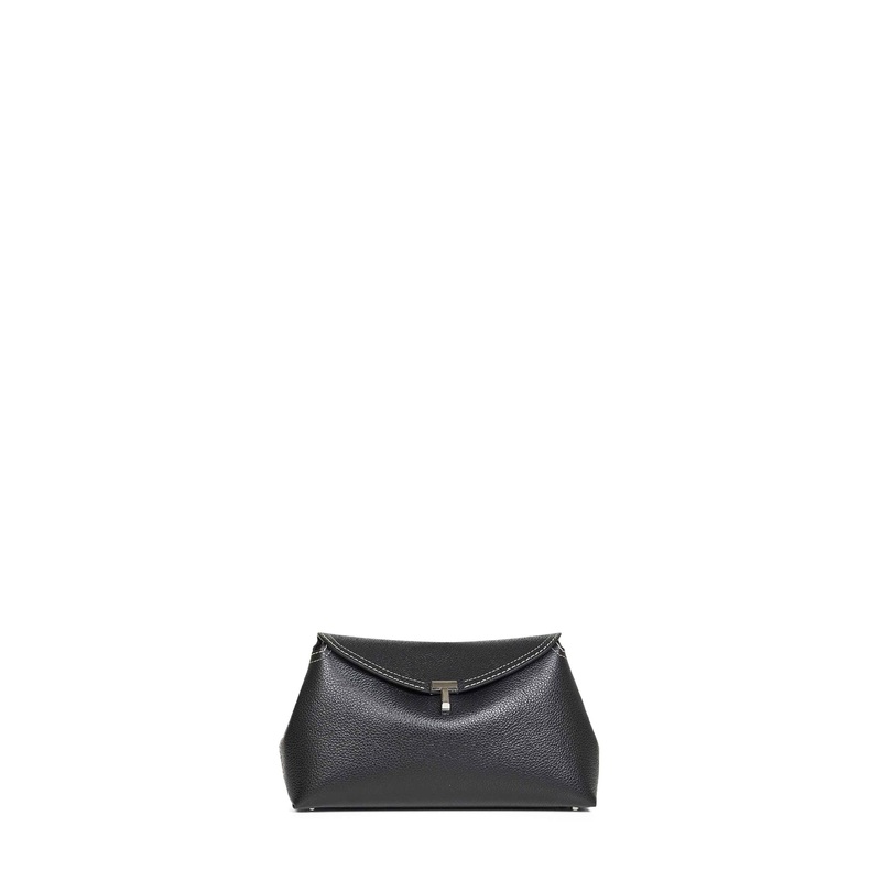 Black T-Lock grained-leather clutch bag