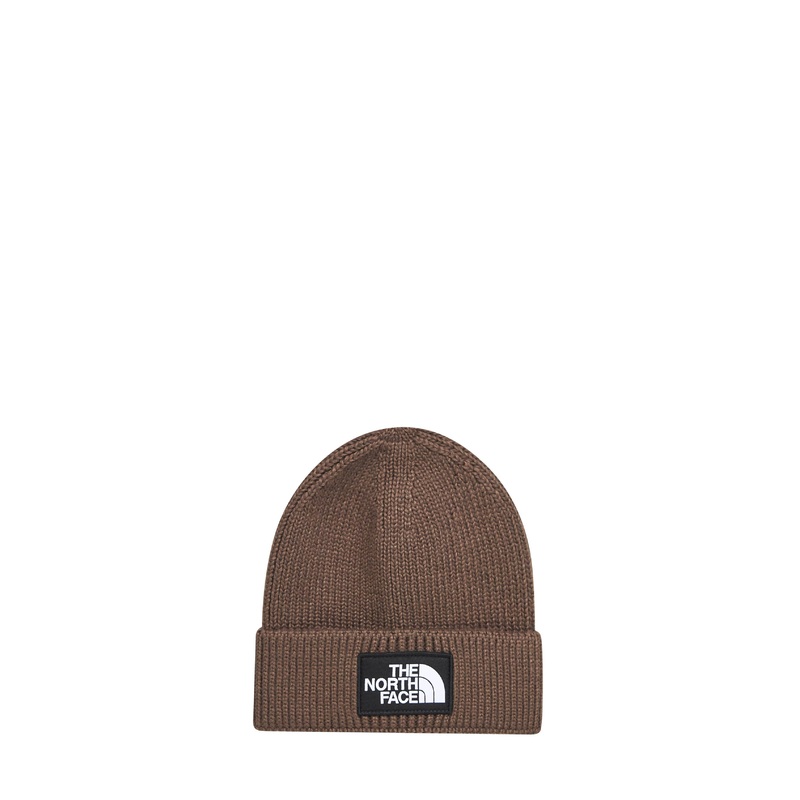Brown TNF box logo beanie|PZ