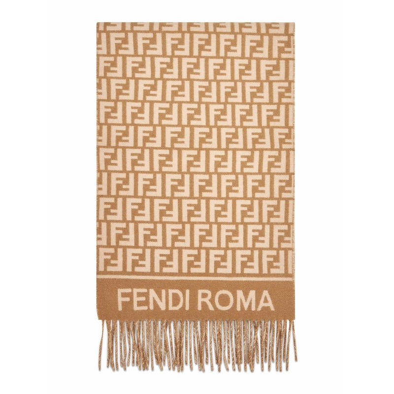 Camel wool and cashmere FF scarf