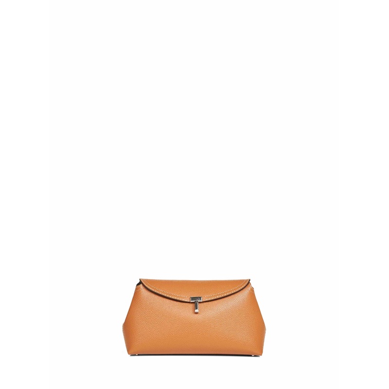 Tan T-Lock grained-leather clutch bag