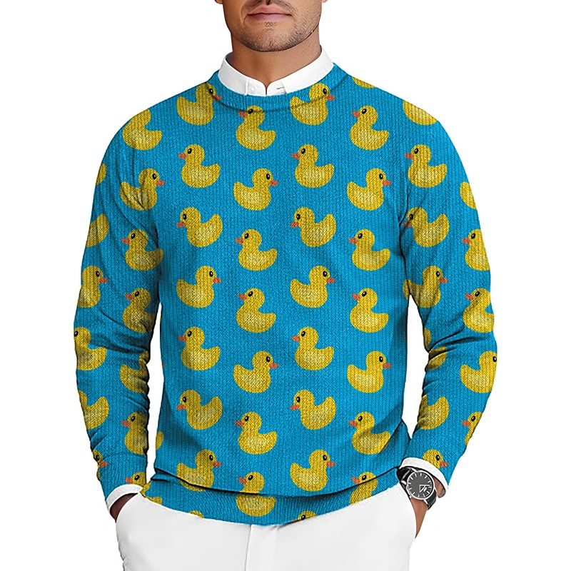 Yellow duck Men’s Golf Crewneck Pullover Sweaters Ugly Sweater