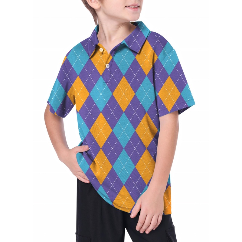 Youth Purple orange blue Argyle Golf Polo