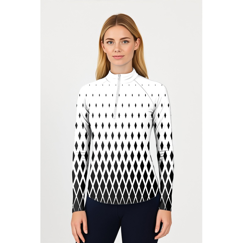 White Black Gradient Women’s Golf Active 3/4 Zip Top Long Sleeves