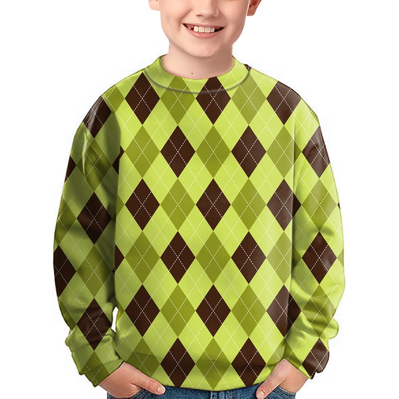 Yollow Argyle Crewneck Pullover Kids Ugly Sweater