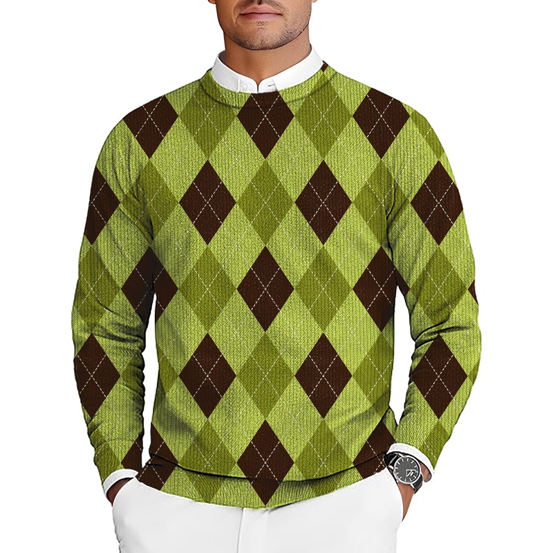 Yollow Argyle Men’s Golf Crewneck Pullover Sweaters Ugly Sweater