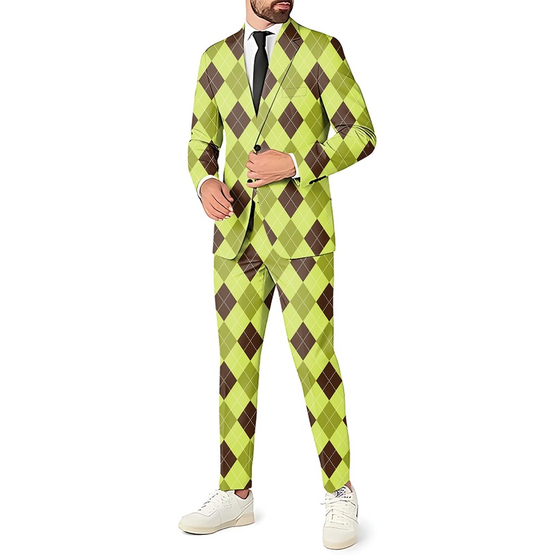 Yollow Argyle Men’s Party Costumes-Theme Party 2 or 3pcs Suit set-Blazer Pants & Vest