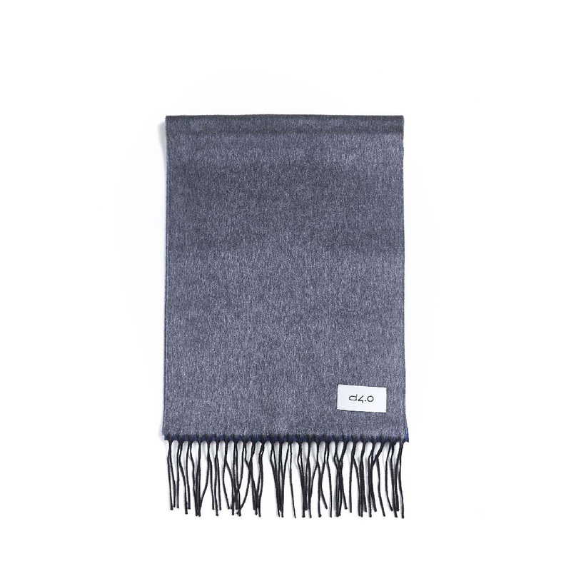 Gray and light blue scarf with fringes