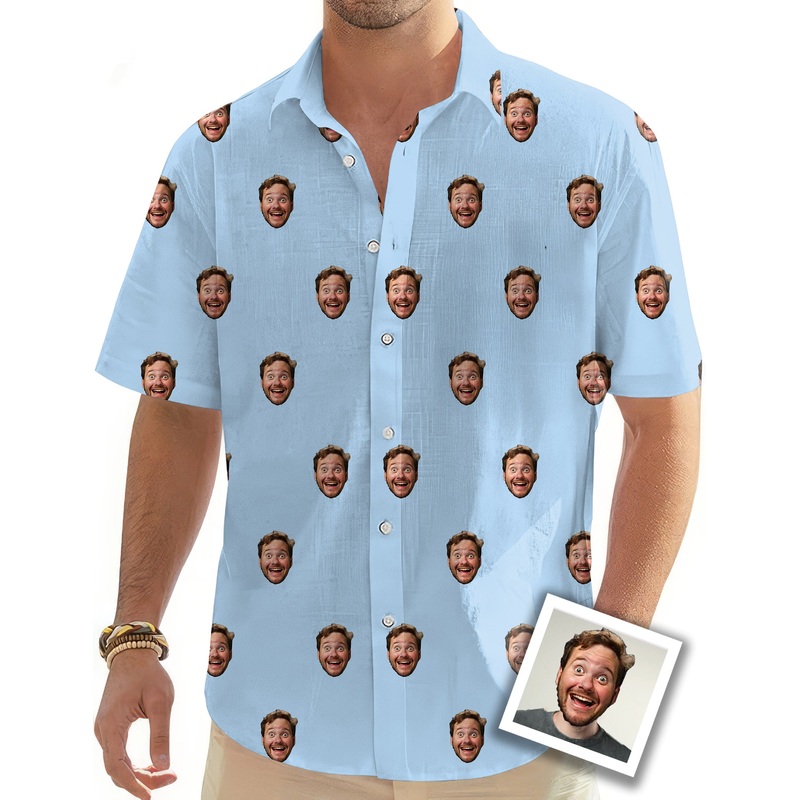 Custom Photo Funny Face Men’s Golf Hawaiian Shirts Button Down Shirt