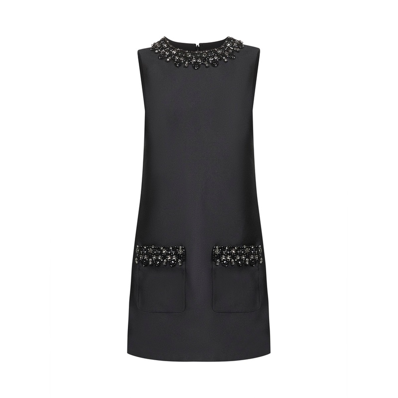 Black taffeta embellished trim mini dress