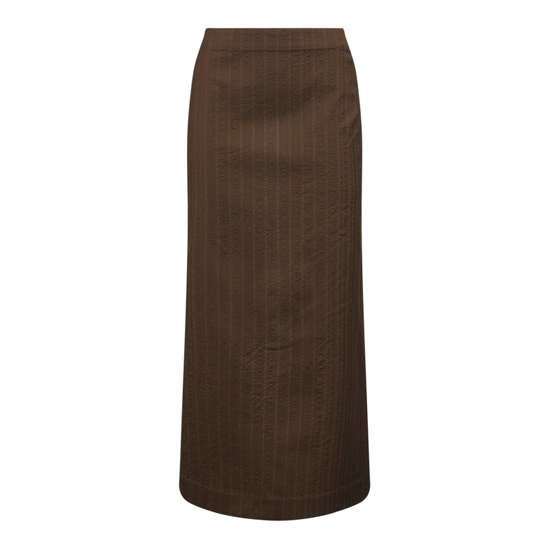 Brown pinstriped chevron Gad midi skirt