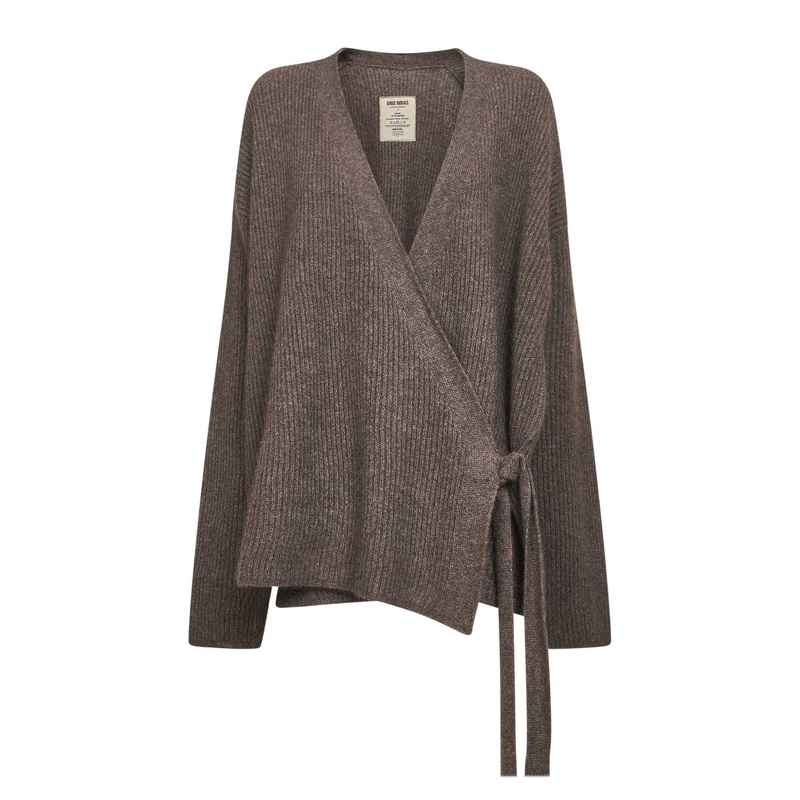 Brown raccoon fur kimono-style cardigan