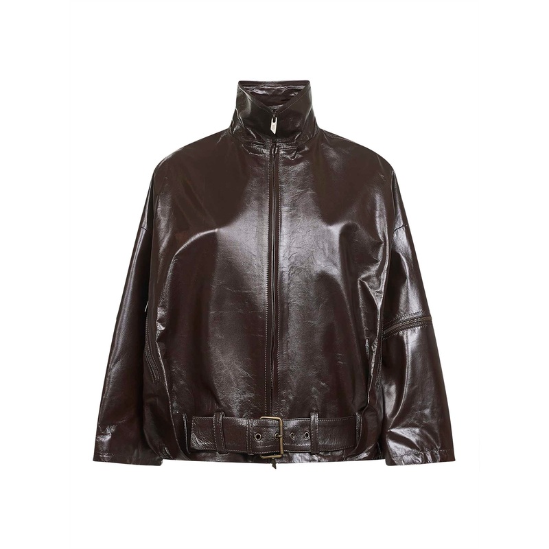 Brown sheen nappa leather jacket