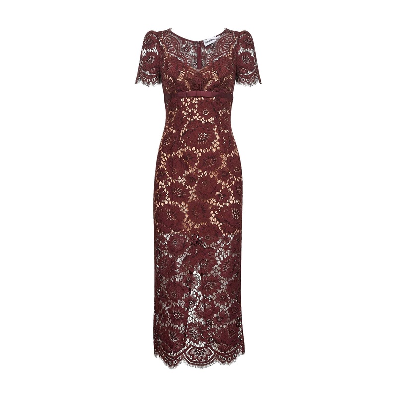 Burgundy floral lace midi dress