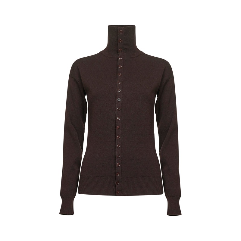 Purple mercerized wool fitted cardigan