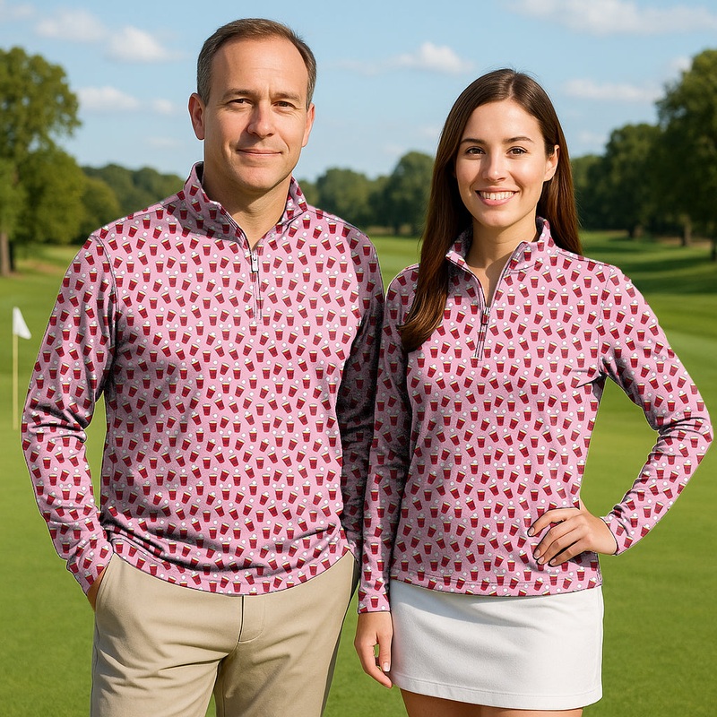 Red Solo Cup Couple Golf Active 3/4 Zip Top Long Sleeves