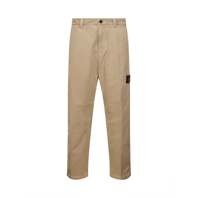 Beige cotton twill cargo trousers<BR/>