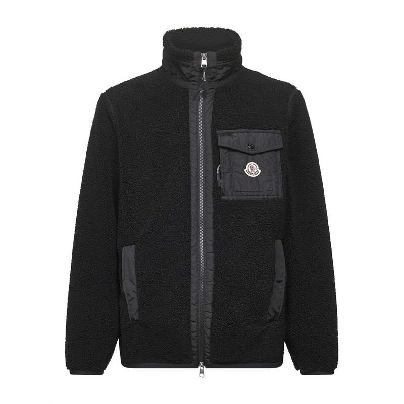 Black teddy fleece zip-up sweatshirt