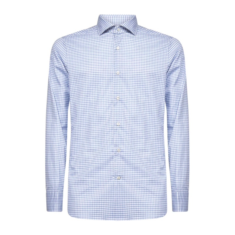 Light blue checked cotton poplin shirt