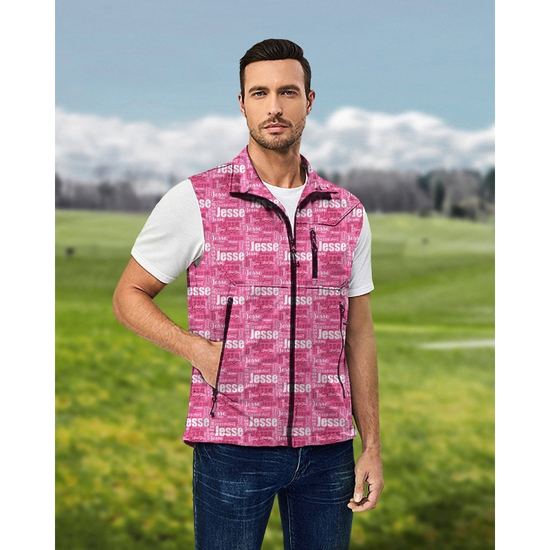 Men’s Custom name fuchsia Lightweight Softshell Vest Sleeveless Jacket for Golf Windproof Waterproof