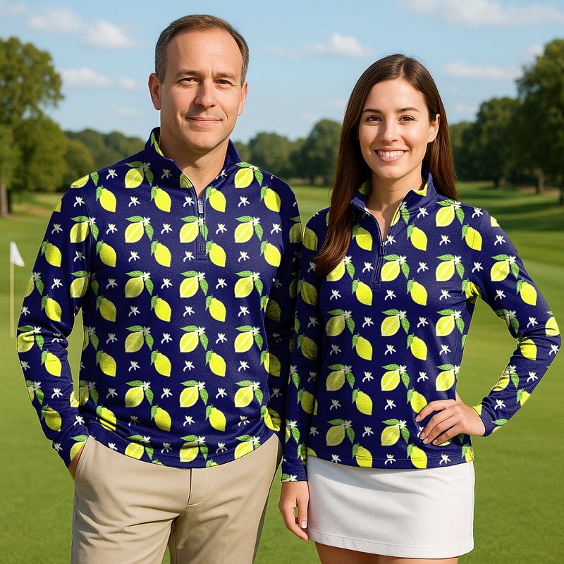 Zesty Lemon Couple Golf Active 3/4 Zip Top Long Sleeves