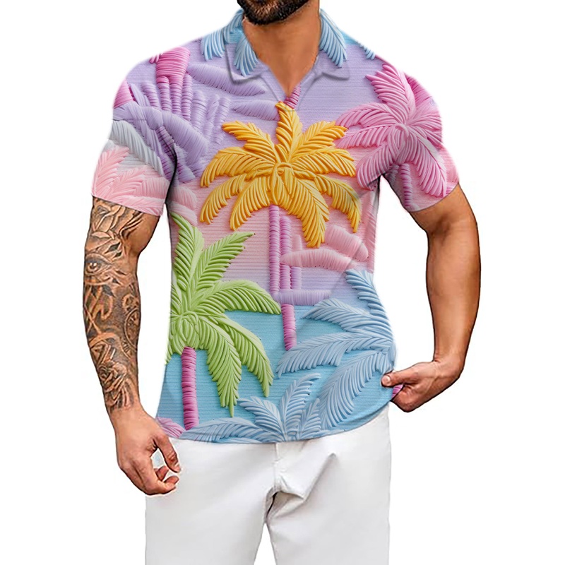 Men’s 3D coconut trees V Neck Golf Polo Shirts