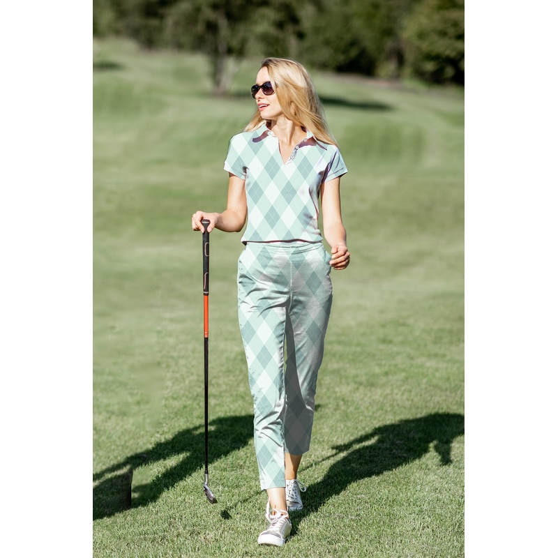 Women’s Golf Polo+Pants Set Green Argyle