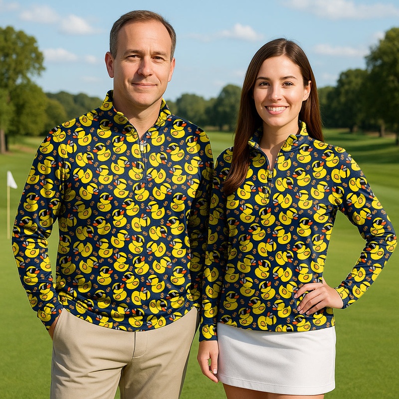 Yellow Duck Couple Golf Active 3/4 Zip Top Long Sleeves