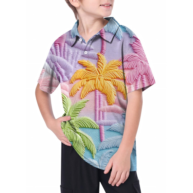 Youth 3D coconut trees Golf Polo