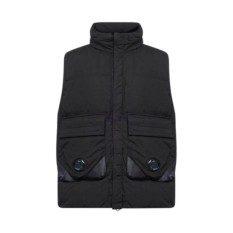 Black Eco-Chrome R Mixed hooded padded vest