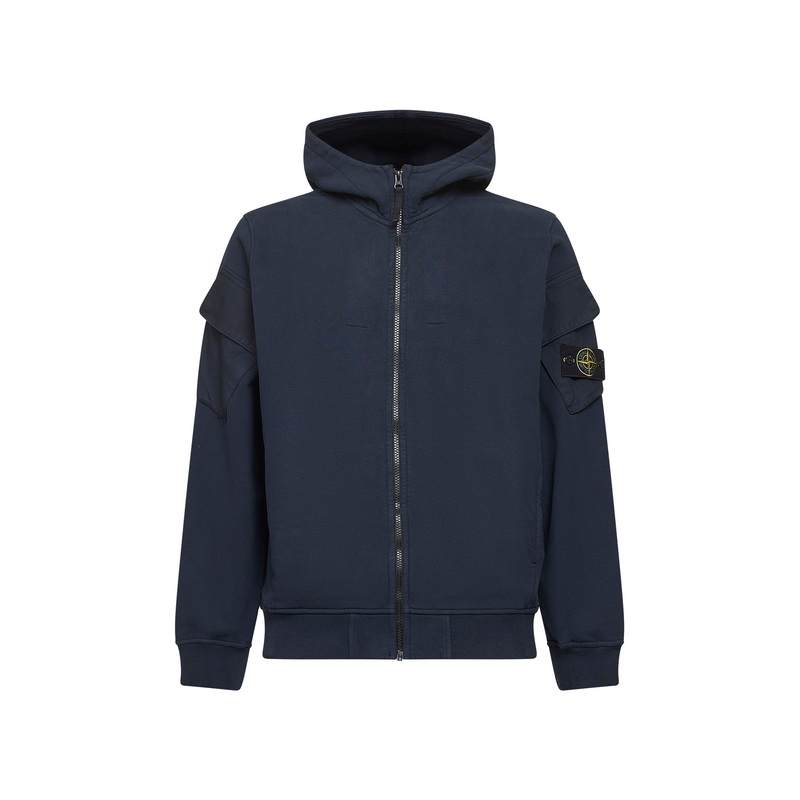 Blue brushed organic cotton fleece zip-up hoodie