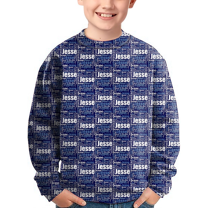 Custom name navy blue Crewneck Pullover Kids Ugly Sweater