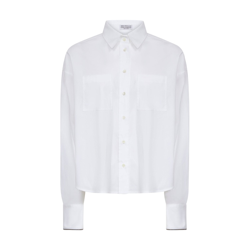 White stretch poplin Shiny Cuffs shirt