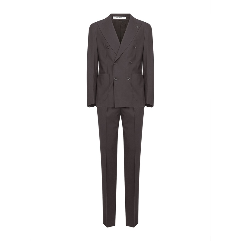 Brown stretch wool Vesuvio double-breasted suit
