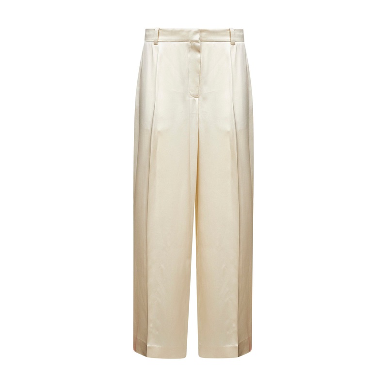 Ivory viscose satin wide trousers