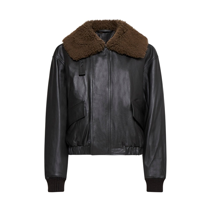 Leather blouson jacket with shearling